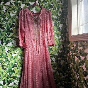 Women's Pink Lace Maxi Dress